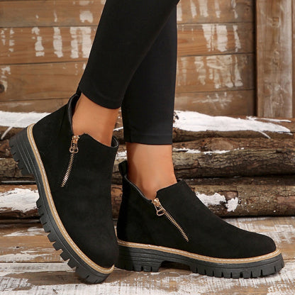 Women's Round-Toe Ankle Boots with Side Zipper
