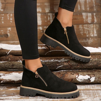 Women's Round-Toe Ankle Boots with Side Zipper