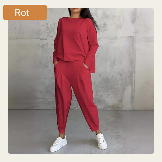 🔥2-teiliges Set mit langärmeligem Oberteil mit Rundhalsausschnitt ＆ Hose