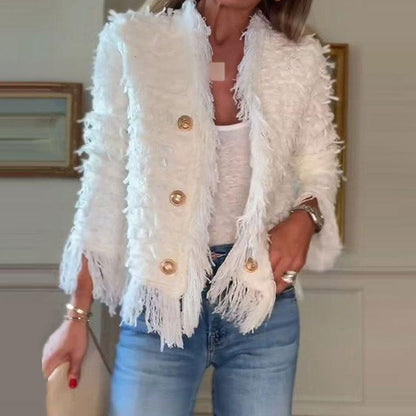 Women’s Fashion Button Tassel Short Coat