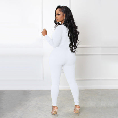 🔥🩱Einfarbiger nahtloser Jumpsuit mit halbem Reißverschluss