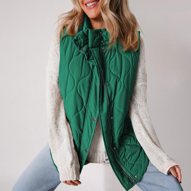 2025 Herbst Winter Neue Mode Freizeit Einfarbige Ärmellose Baumwollweste mit Reißverschluss und Knopf