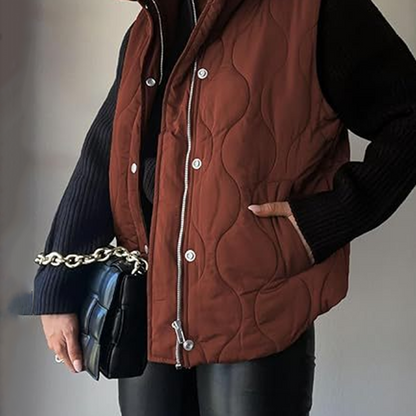 2025 Herbst Winter Neue Mode Freizeit Einfarbige Ärmellose Baumwollweste mit Reißverschluss und Knopf