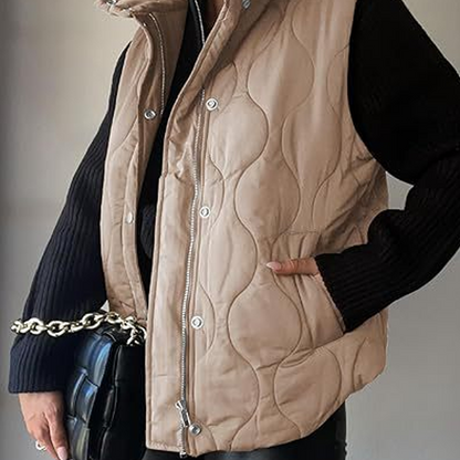 2025 Herbst Winter Neue Mode Freizeit Einfarbige Ärmellose Baumwollweste mit Reißverschluss und Knopf