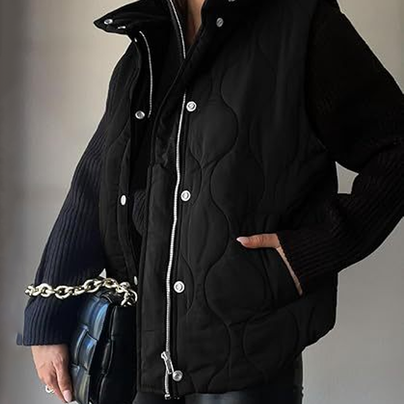 2025 Herbst Winter Neue Mode Freizeit Einfarbige Ärmellose Baumwollweste mit Reißverschluss und Knopf