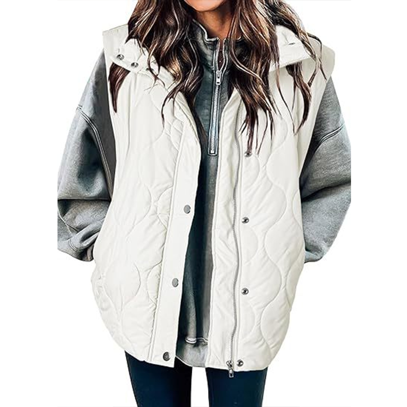 2025 Herbst Winter Neue Mode Freizeit Einfarbige Ärmellose Baumwollweste mit Reißverschluss und Knopf