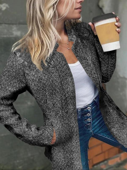 💕Einfarbiger Damenmantel mit langen Ärmeln und offener Vorderseite