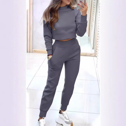 2-teiliges Set für Damen: Sweatshirt mit Stehkragen und Hose mit Bündchen