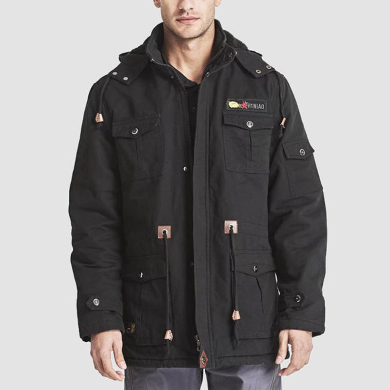 Herren-Winterjacke aus Baumwolle mit Kordelzug im Military-Stil – Komfort und Stil vereint