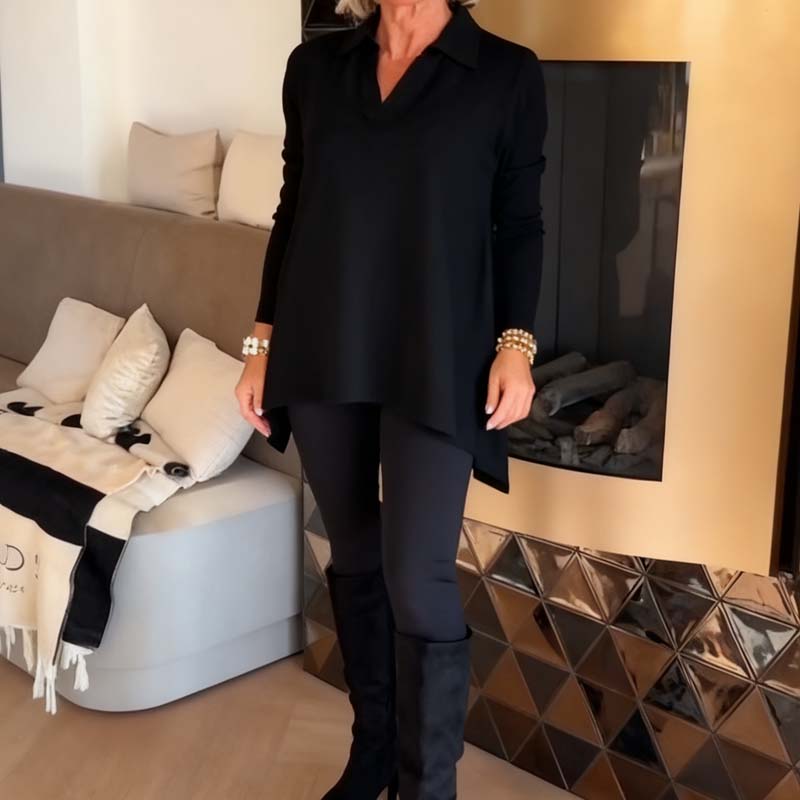 Lässiges Damenoberteil mit Reverskragen und langen Ärmeln