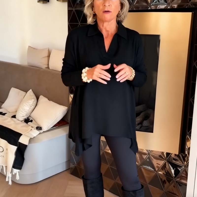 Lässiges Damenoberteil mit Reverskragen und langen Ärmeln