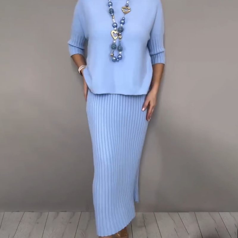 ✨🎅Weihnachtsangebote – Nur für kurze Zeit!⏰Elegantes 2-teiliges Set aus Strickpullover und Midirock