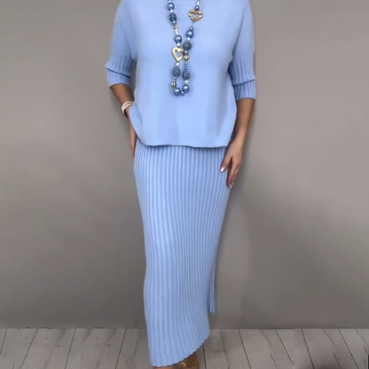 ✨🎅Weihnachtsangebote – Nur für kurze Zeit!⏰Elegantes 2-teiliges Set aus Strickpullover und Midirock