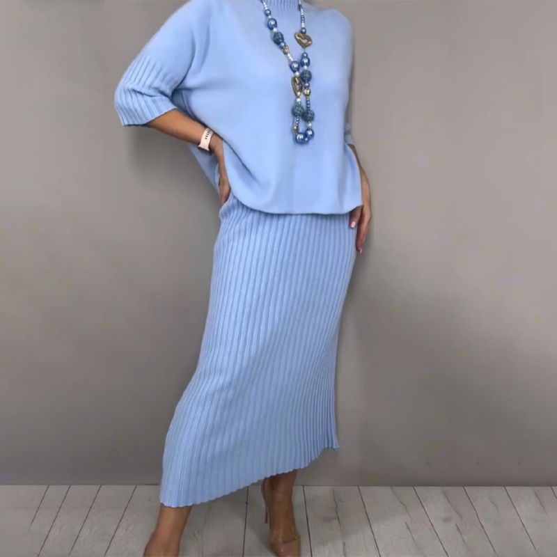 ✨🎅Weihnachtsangebote – Nur für kurze Zeit!⏰Elegantes 2-teiliges Set aus Strickpullover und Midirock