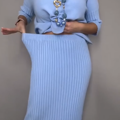 ✨🎅Weihnachtsangebote – Nur für kurze Zeit!⏰Elegantes 2-teiliges Set aus Strickpullover und Midirock