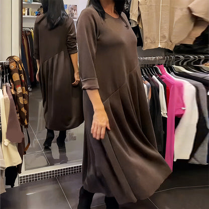 Casual-Kleid mit Rundhalsausschnitt, einfarbig