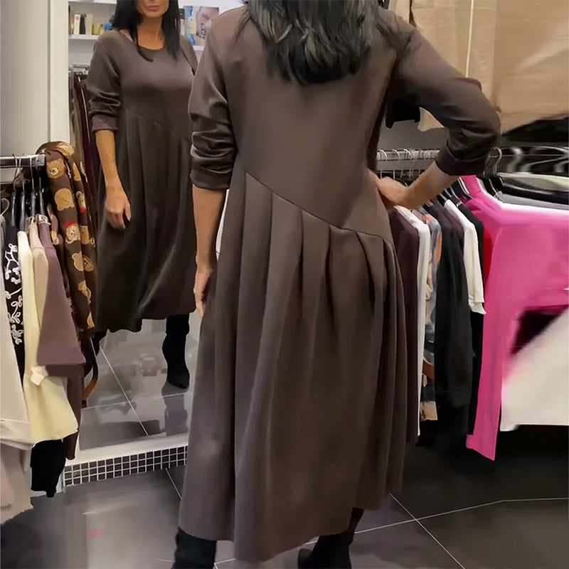 Casual-Kleid mit Rundhalsausschnitt, einfarbig