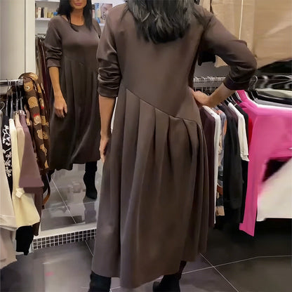 Casual-Kleid mit Rundhalsausschnitt, einfarbig