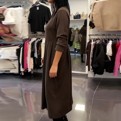 Casual-Kleid mit Rundhalsausschnitt, einfarbig