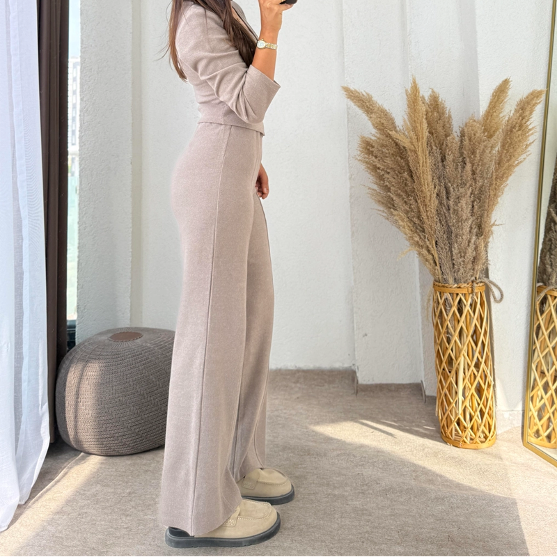 🧶 Women’s Casual Knitted Cardigan & Pants 2-Piece Set - Soft Stretchy Fabric for Daily Wear