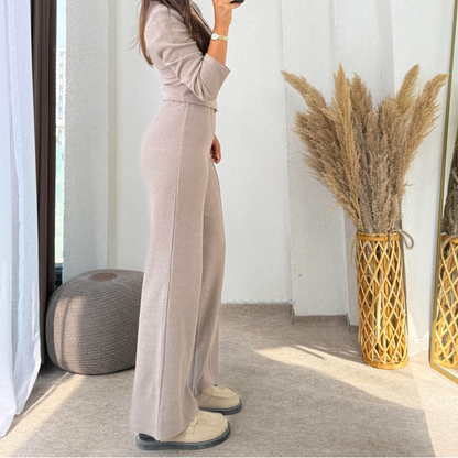 🧶 Women’s Casual Knitted Cardigan & Pants 2-Piece Set - Soft Stretchy Fabric for Daily Wear