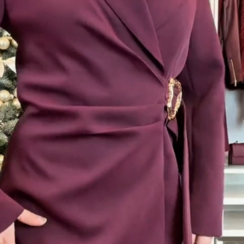 Women's Solid Long Sleeve Notch Lapel Blazer Dress