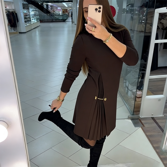 ⌛ 49% auf alles! ⏰💖 Elegantes Langarmkleid mit Plissee-Einsätzen – feminint, flatternd &amp; perfekt für jede Feier!💃