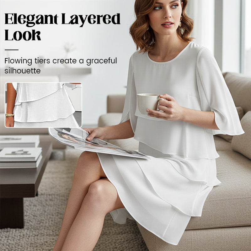 👗 60% RABATT! ✨ Damen Kleid – Rundhals, Kaskaden-Rüschen &amp; Mehrlagig – Elegant, Schmeichelhaft &amp; Perfekt für Sommer &amp; Anlässe 🌸