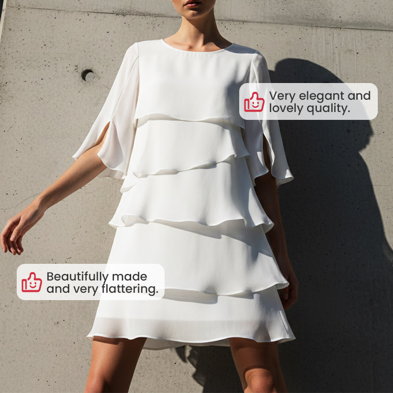👗 60% RABATT! ✨ Damen Kleid – Rundhals, Kaskaden-Rüschen &amp; Mehrlagig – Elegant, Schmeichelhaft &amp; Perfekt für Sommer &amp; Anlässe 🌸