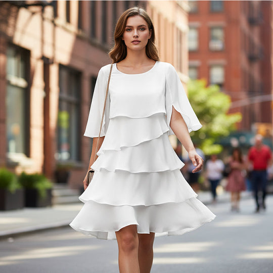 👗 60% RABATT! ✨ Damen Kleid – Rundhals, Kaskaden-Rüschen &amp; Mehrlagig – Elegant, Schmeichelhaft &amp; Perfekt für Sommer &amp; Anlässe 🌸