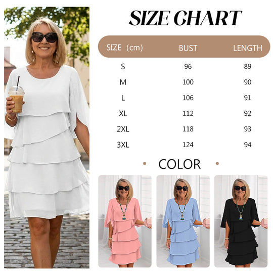 👗 60% RABATT! ✨ Damen Kleid – Rundhals, Kaskaden-Rüschen &amp; Mehrlagig – Elegant, Schmeichelhaft &amp; Perfekt für Sommer &amp; Anlässe 🌸