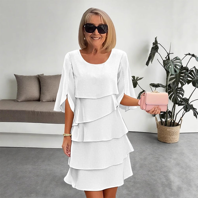 👗 60% RABATT! ✨ Damen Kleid – Rundhals, Kaskaden-Rüschen &amp; Mehrlagig – Elegant, Schmeichelhaft &amp; Perfekt für Sommer &amp; Anlässe 🌸