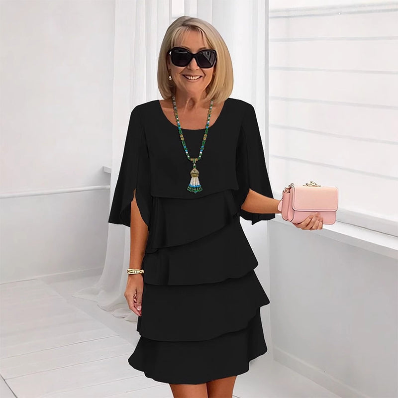 👗 60% RABATT! ✨ Damen Kleid – Rundhals, Kaskaden-Rüschen &amp; Mehrlagig – Elegant, Schmeichelhaft &amp; Perfekt für Sommer &amp; Anlässe 🌸