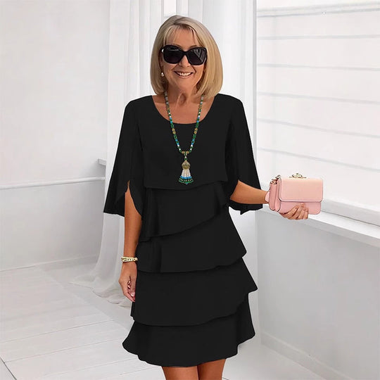 👗 60% RABATT! ✨ Damen Kleid – Rundhals, Kaskaden-Rüschen &amp; Mehrlagig – Elegant, Schmeichelhaft &amp; Perfekt für Sommer &amp; Anlässe 🌸