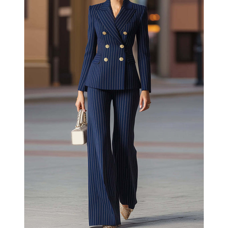 👔 49% RABATT! 👩‍💼 Damen-Doppelreihiges Pinstripe-Sakko – Taillierte Passform, Elegantes Business-Outfit &amp; Premium-Stoff für Vertrauen ✨