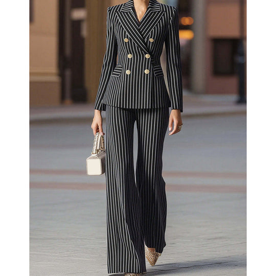 👔 49% RABATT! 👩‍💼 Damen-Doppelreihiges Pinstripe-Sakko – Taillierte Passform, Elegantes Business-Outfit &amp; Premium-Stoff für Vertrauen ✨