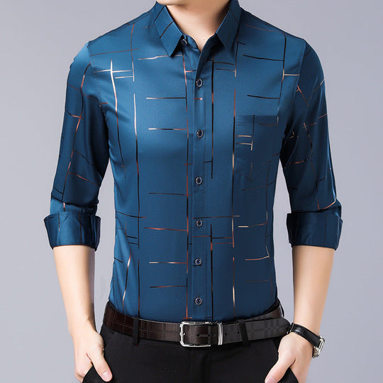 👔 Herren Langarm-Hemd – Gestreift, Dünn, Bügelfrei, Elastisch – Für Business &amp; Lässig