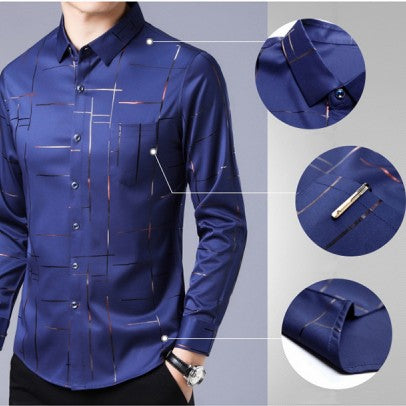 👔 Herren Langarm-Hemd – Gestreift, Dünn, Bügelfrei, Elastisch – Für Business &amp; Lässig