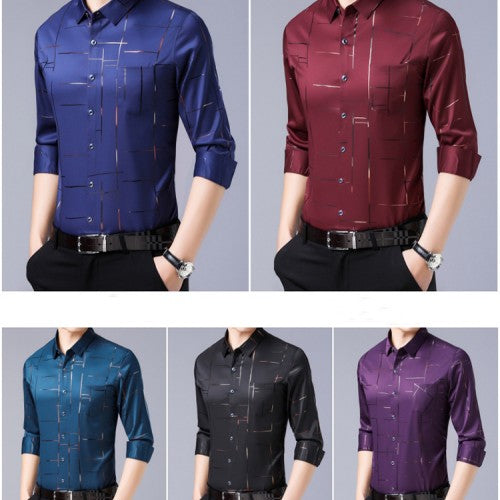 👔 Herren Langarm-Hemd – Gestreift, Dünn, Bügelfrei, Elastisch – Für Business &amp; Lässig