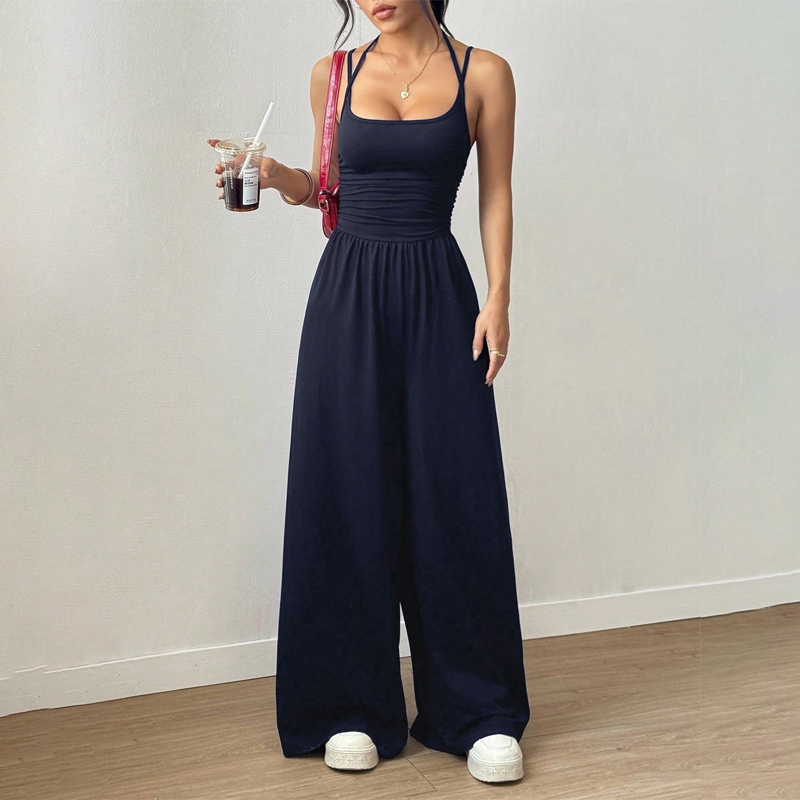 ☀️ Damen Sommer-Jumpsuit – Spaghettiträger, geraffte Taille, weites Bein, atmungsaktiv &amp; figurbetont, S–XL