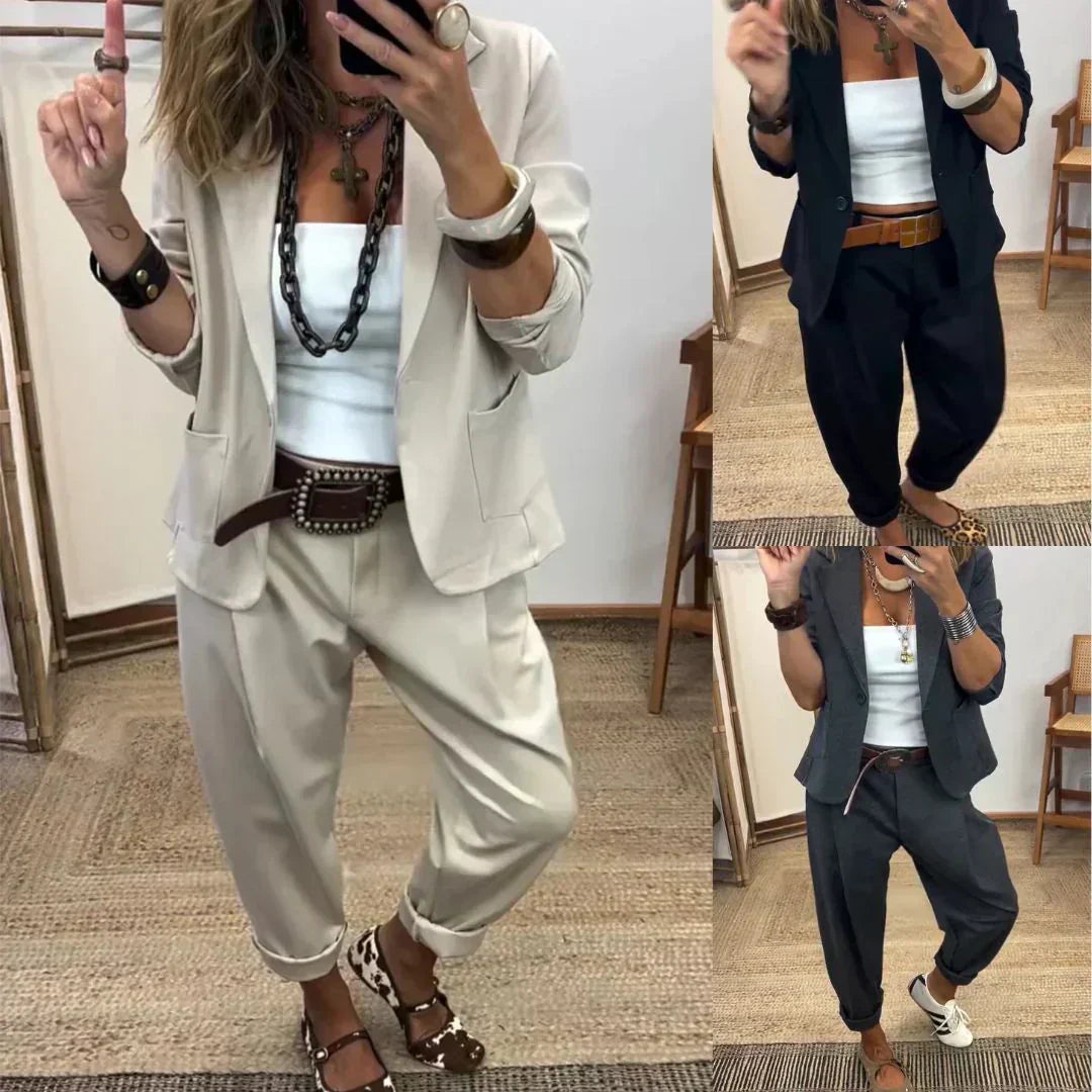 👔 50% RABATT! 💼 Damen Business-Anzug – Blazer mit Kragen &amp; Hose, Bügelfrei &amp; Klassischer Look 👖