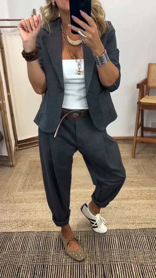 👔 50% RABATT! 💼 Damen Business-Anzug – Blazer mit Kragen &amp; Hose, Bügelfrei &amp; Klassischer Look 👖