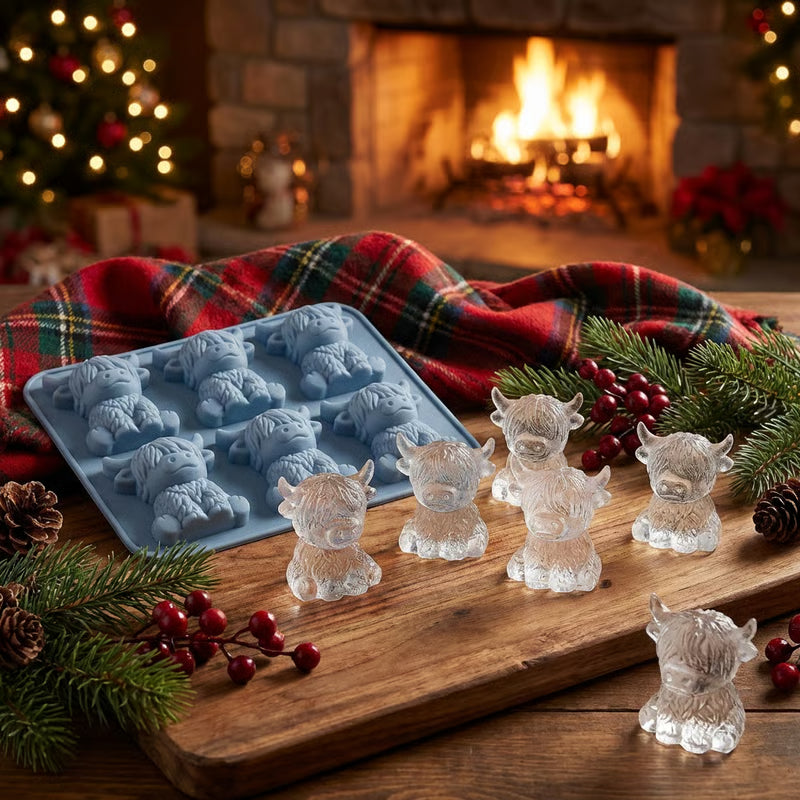 🐮 Mini-Eiswürfelform in Form eines Hochlandrindes – Niedliches 3D-Eis für Getränke, Partys und als Geschenk