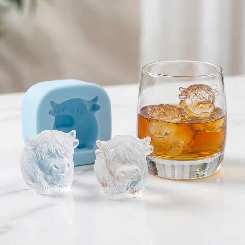 🐮 Mini-Eiswürfelform in Form eines Hochlandrindes – Niedliches 3D-Eis für Getränke, Partys und als Geschenk