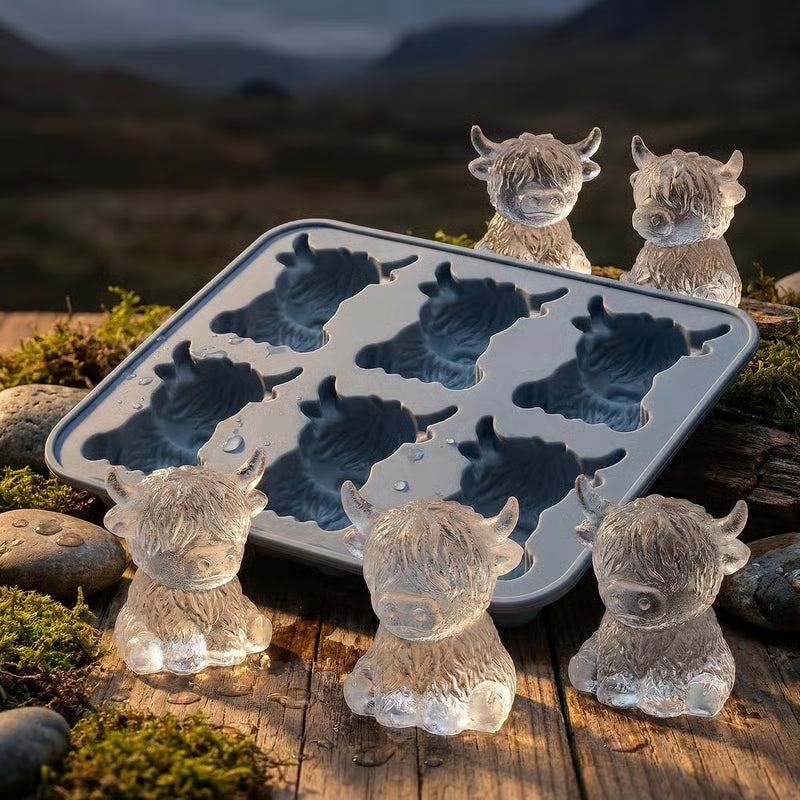 🐮 Mini-Eiswürfelform in Form eines Hochlandrindes – Niedliches 3D-Eis für Getränke, Partys und als Geschenk