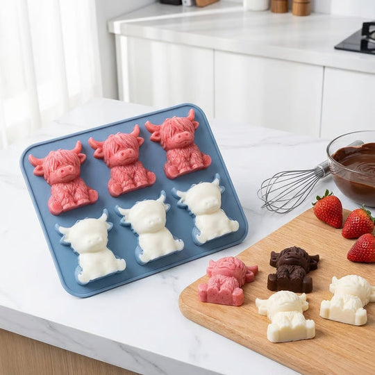 🐮 Mini-Eiswürfelform in Form eines Hochlandrindes – Niedliches 3D-Eis für Getränke, Partys und als Geschenk