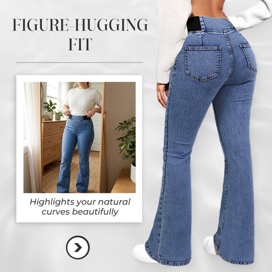Damen High-Waist Schlagjeans aus Stretch-Denim