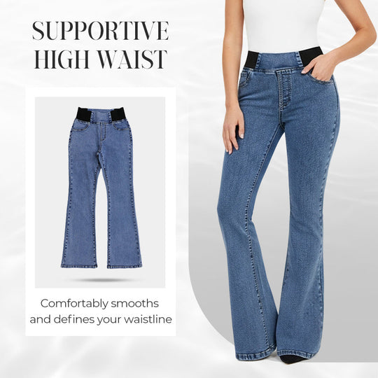 Damen High-Waist Schlagjeans aus Stretch-Denim