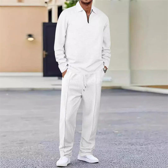 Herren Waffelstrick-Set: Sweatshirt &amp; Hose mit geradem Bein