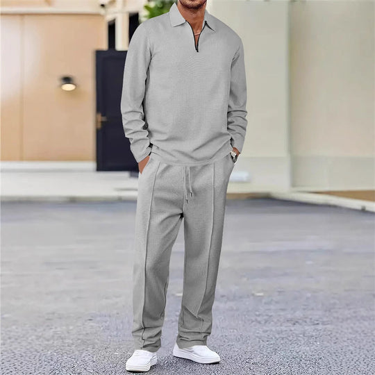 Herren Waffelstrick-Set: Sweatshirt &amp; Hose mit geradem Bein